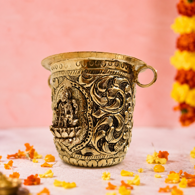 Pure Brass Lakshmi Balaji Kalash – 2.8" Handcrafted Pooja Kalash
