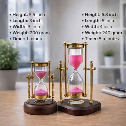 Brass Rotating Sand Clock With Compass And Wooden Stand