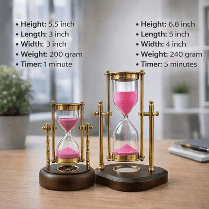 Brass Rotating Sand Clock With Compass And Wooden Stand