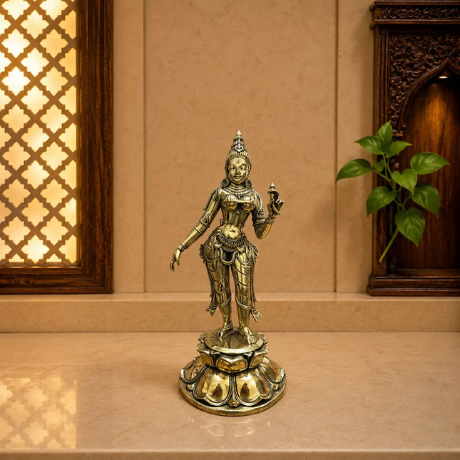Brass Lightweight Standing Uma Parvati Devi Idol