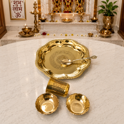 Brass Pooja Bhog Thali Set (7 Inch)