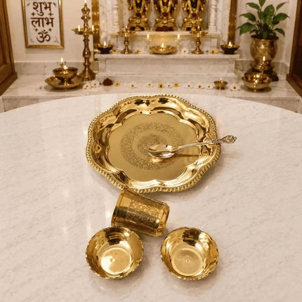 Brass Pooja Bhog Thali Set (7 Inch)