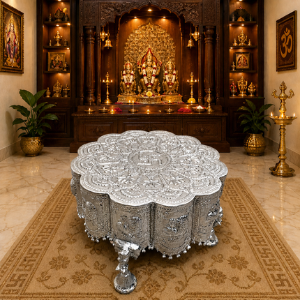 Brass Silver Plated Handcrafted Chowki