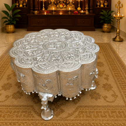 Brass Silver Plated Handcrafted Chowki