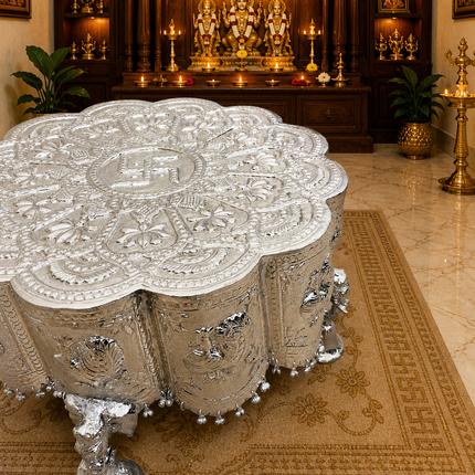 Brass Silver Plated Handcrafted Chowki