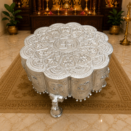 Brass Silver Plated Handcrafted Chowki