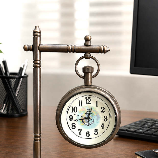 Brass Antique Hanging Table Clock with Stand (5.5 Inch)