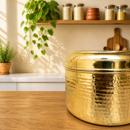 Brass Hammered Container With Lid