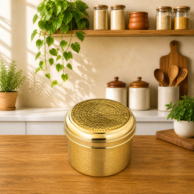 Brass Hammered Container With Lid