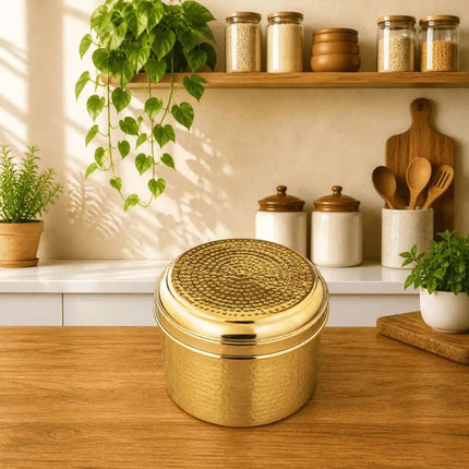 Brass Hammered Container With Lid
