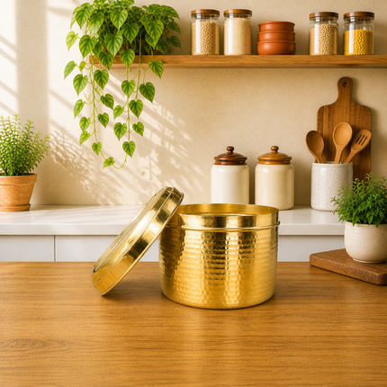 Brass Hammered Container With Lid
