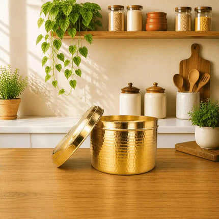 Brass Hammered Container With Lid