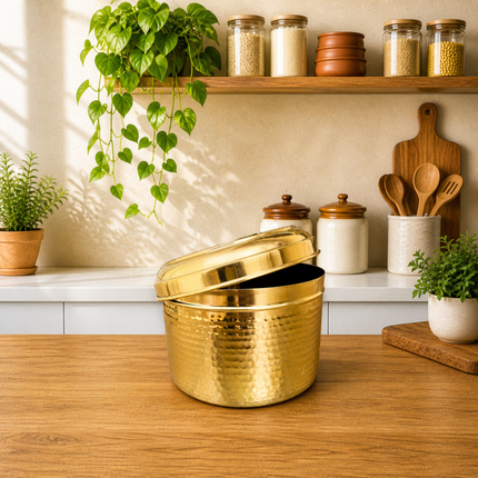 Brass Hammered Container With Lid