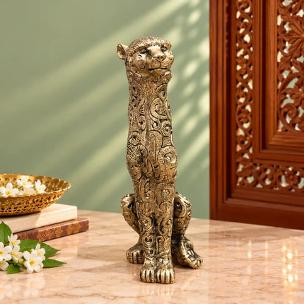 Brass Sitting Leopard / Tiger Statue (11 Inch)