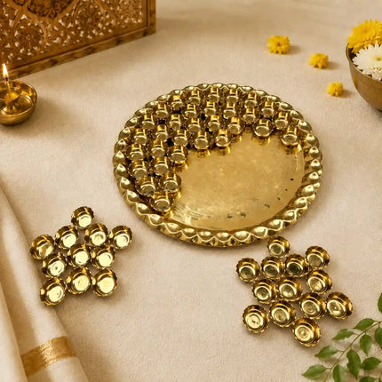Brass Chappan Bhog Thali With 56 Prasad Bowls Set (23 Inch)