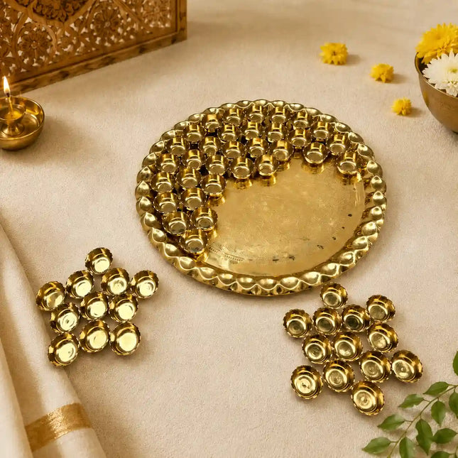 Brass Chappan Bhog Thali With 56 Prasad Bowls Set (23 Inch)