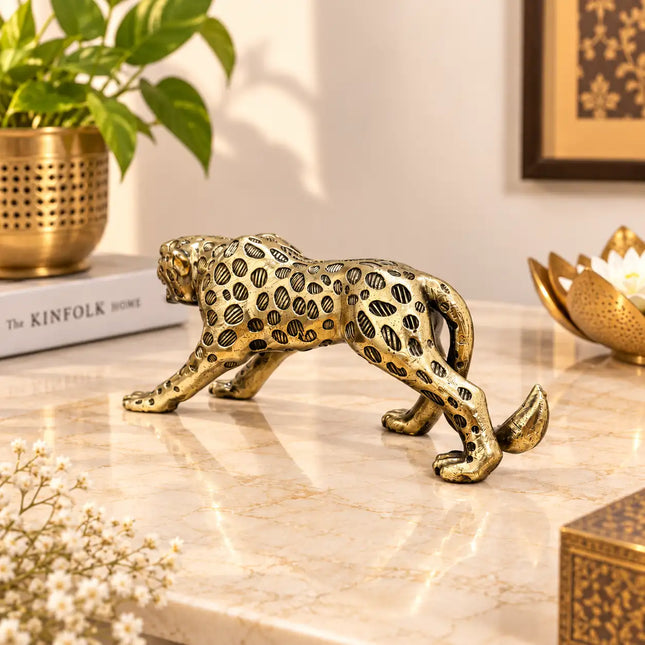 Brass Lightweight Roaring leopard Statue