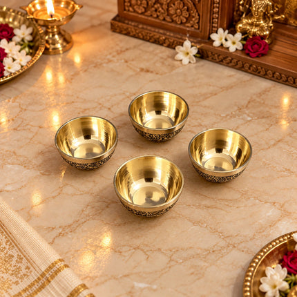 Brass Embossed Design Prasad Bowl Set (1 Inch)