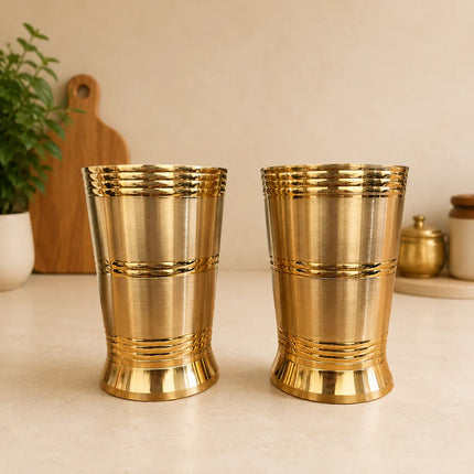 Brass Hand Carved Glass Pair