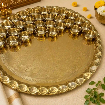 Brass Chappan Bhog Thali With 56 Prasad Bowls Set (23 Inch)