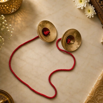 Brass Ashtamangala Tibetan / Manjira Pair