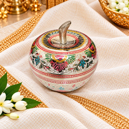 Brass Meenakari Apple Shape Powder Pot (4 Inch)