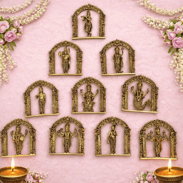 Brass Dashavatara Wall Hanging Plates Set (6 Inch)