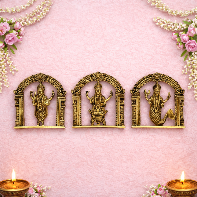 Brass Dashavatara Wall Hanging Plates Set (6 Inch)