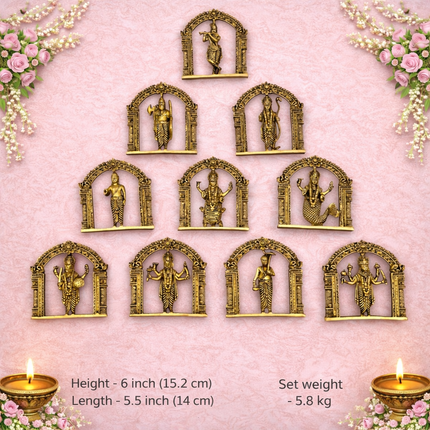 Brass Dashavatara Wall Hanging Plates Set (6 Inch)