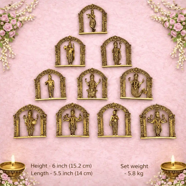 Brass Dashavatara Wall Hanging Plates Set (6 Inch)