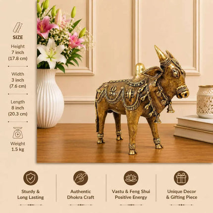 Brass Dhokra Standing Nandi Idol (7 Inch)