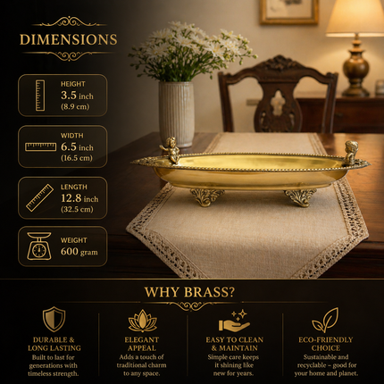 Brass Oval Handcrafted Tray / Platter (12.8 Inch)