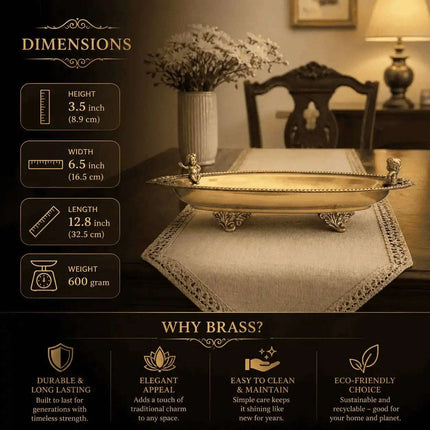 Brass Oval Handcrafted Tray / Platter (12.8 Inch)