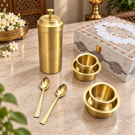 Brass Coffee Filter & Davara Set – Traditional South Indian Coffee Maker Gift Hamper