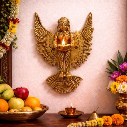Brass Standing Deep Lakshmi Wall Hanging Idol With Wings (8 Inch)