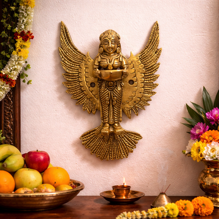 Brass Standing Deep Lakshmi Wall Hanging Idol With Wings (8 Inch)