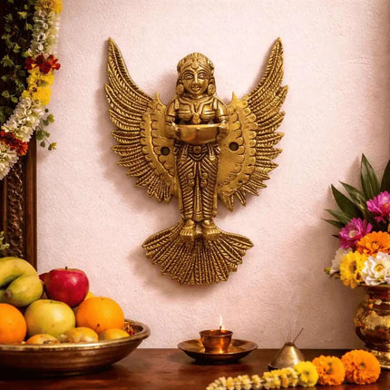 Brass Standing Deep Lakshmi Wall Hanging Idol With Wings (8 Inch)
