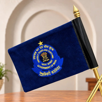 Brass Indian Revenue Service, Income Tax, IAS & Customs Flags With Stand (12 Inch)