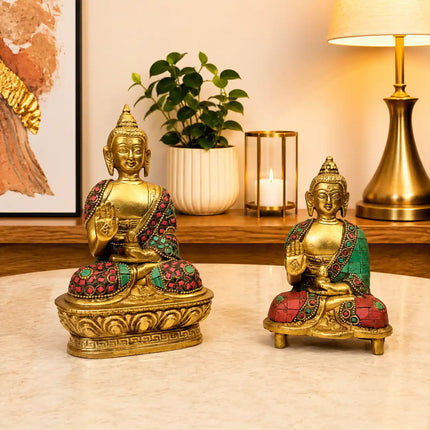 Brass Stone Work Blessing Sitting Buddha Statue