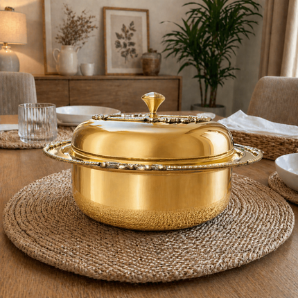 Brass Embossed Design Serving Pot/Casserole Donga With Lid (5.5 Inch)