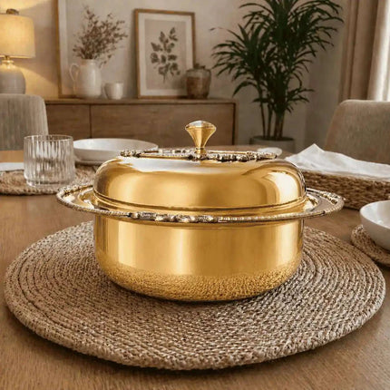 Brass Embossed Design Serving Pot/Casserole Donga With Lid (5.5 Inch)