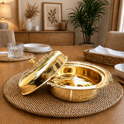 Brass Embossed Design Serving Pot/Casserole Donga With Lid (5.5 Inch)
