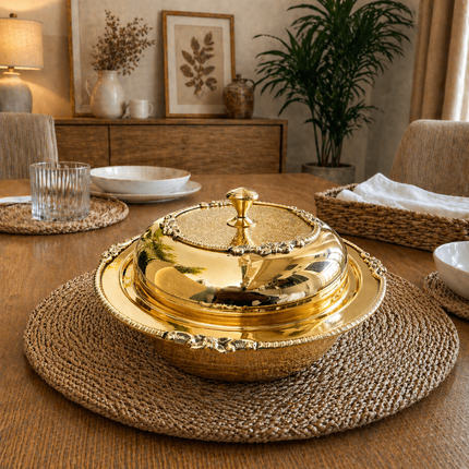 Brass Embossed Design Serving Pot/Casserole Donga With Lid (5.5 Inch)