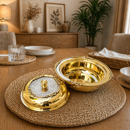 Brass Embossed Design Serving Pot/Casserole Donga With Lid (5.5 Inch)