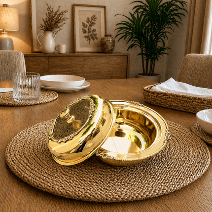 Brass Embossed Design Serving Pot/Casserole Donga With Lid (5.5 Inch)