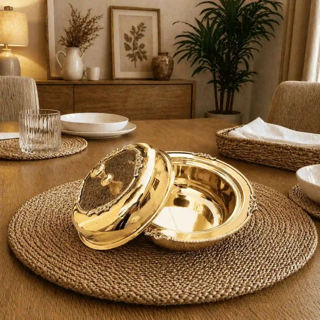 Brass Embossed Design Serving Pot/Casserole Donga With Lid (5.5 Inch)