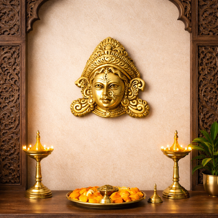 Brass Durga Face Wall Hanging (5.5 Inch)