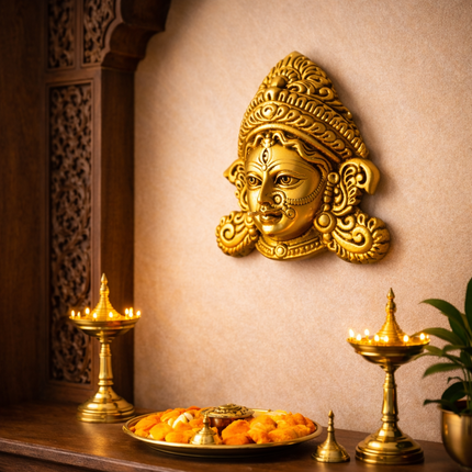 Brass Durga Face Wall Hanging (5.5 Inch)