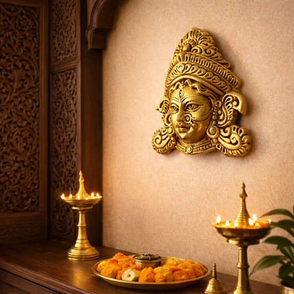 Brass Durga Face Wall Hanging (5.5 Inch)