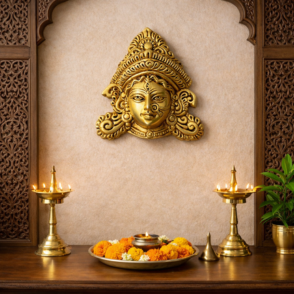 Brass Durga Face Wall Hanging (5.5 Inch)